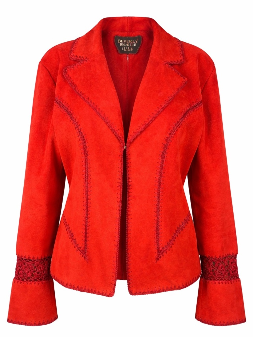 Beverly Hills Leather Club Red Faux Suede Jacket Boho Western Detail Size L